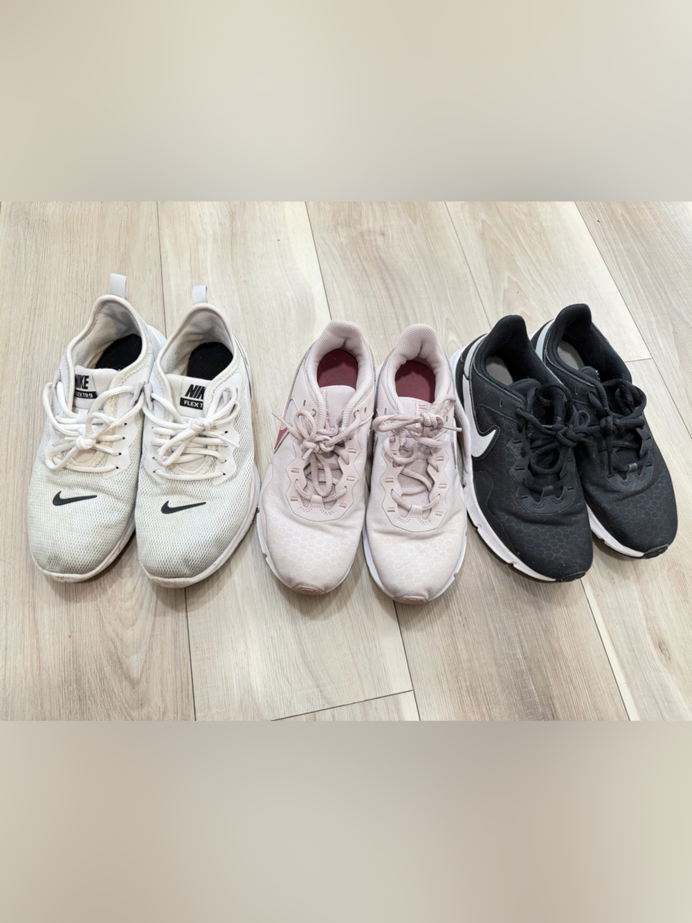 3 Pairs Nike Women’s Sneakers Size 6.5 – Pink, White & Black